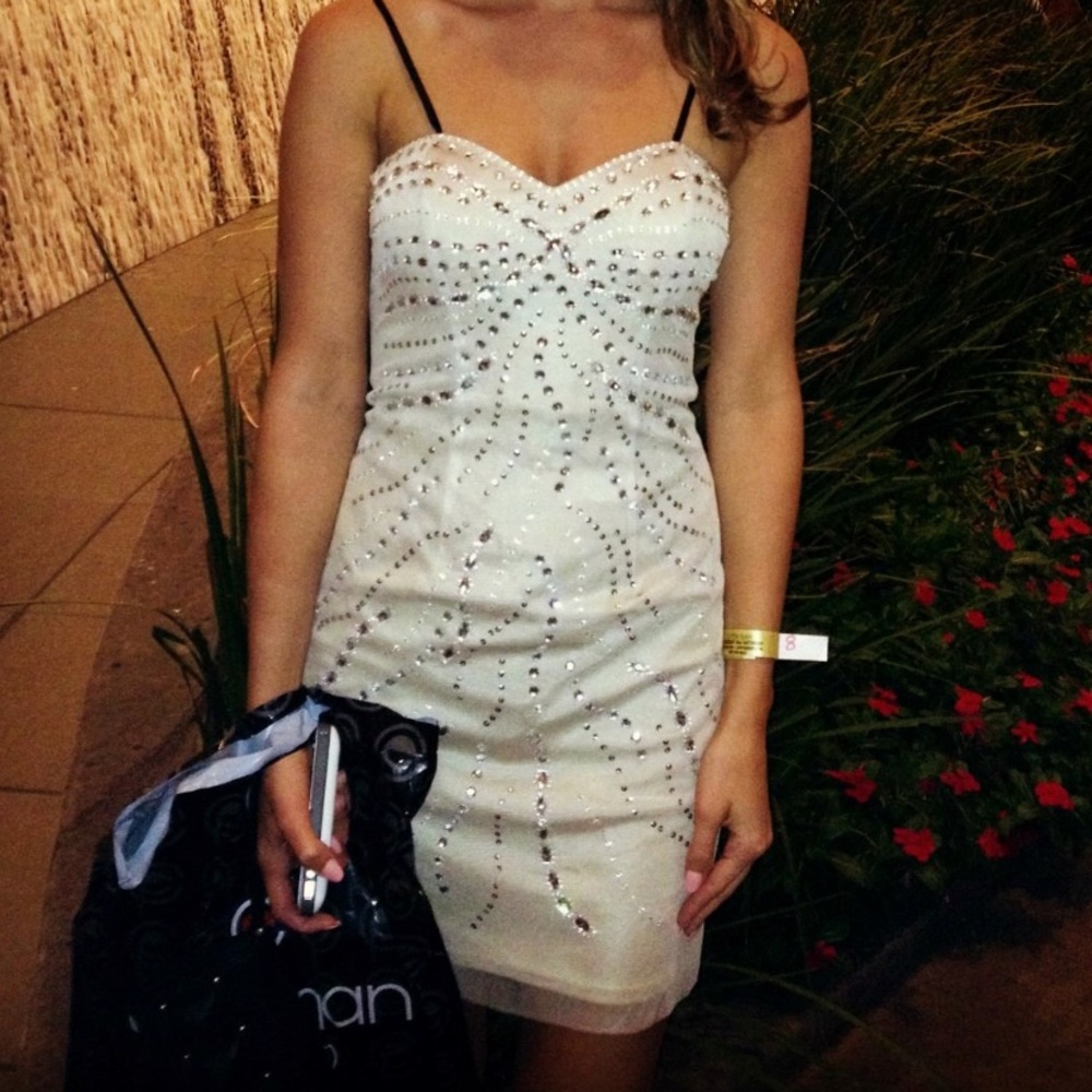Like 🆕 Silver Jeweled & Nude Mesh Cocktail Dress